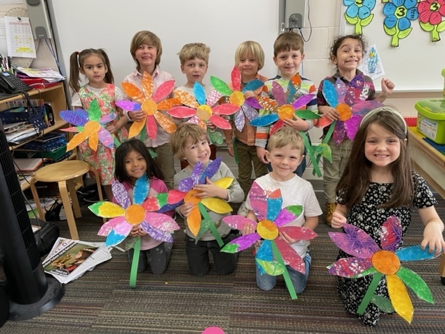 The 4K class and the flowers they made after reading Eric Carle's book, The tiny Seed.  